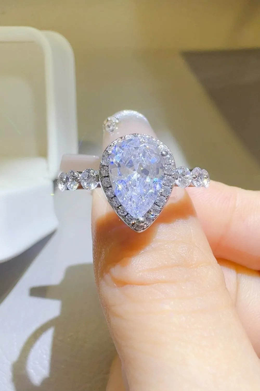 Pear-Shaped Moissanite Sterling Silver Ring