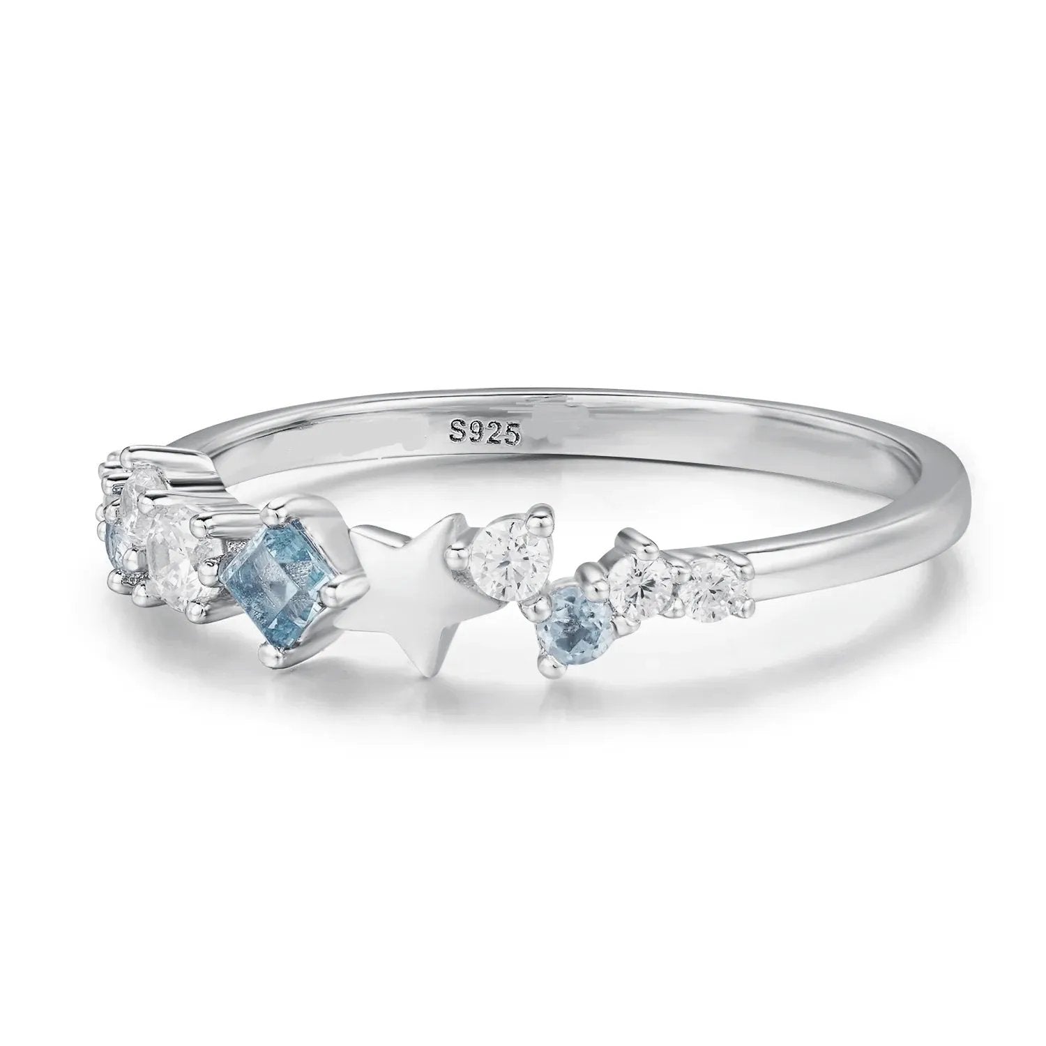 Celestial Star Inlaid Zircon Ring in Sterling Silver