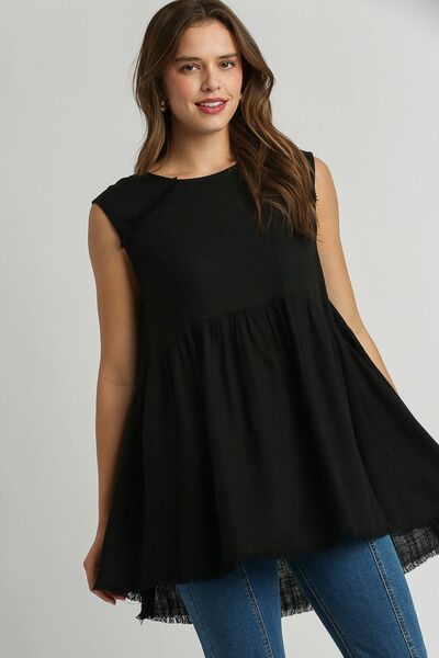 Raw Hem Round Neck Sleeveless Black Top - Effortless Style for Summer 2025 Trendsi