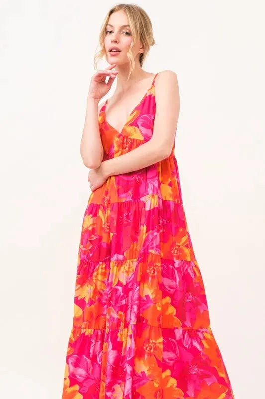 Floral Tiered Maxi Cami Dress with Pockets