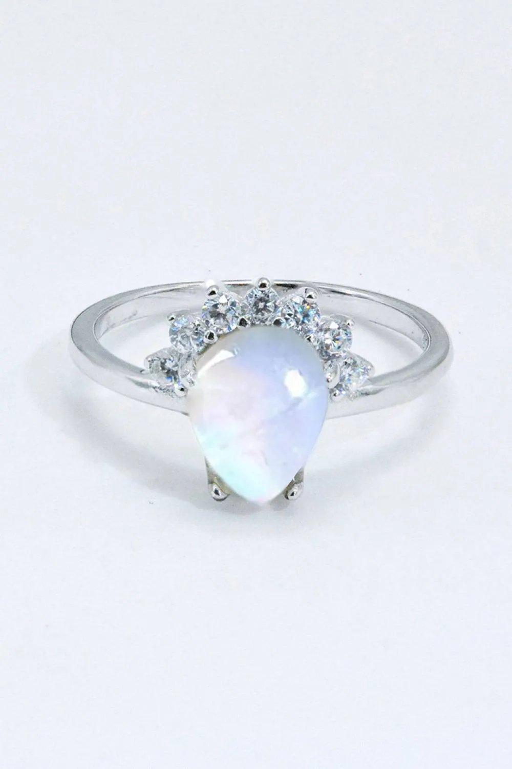 Sterling Silver Natural Moonstone Ring with Zircon Accents – Platinum or Rose Gold Plated