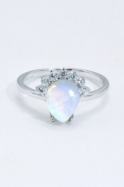 Sterling Silver Natural Moonstone Ring with Zircon Accents – Platinum or Rose Gold Plated Jewelry Bubble
