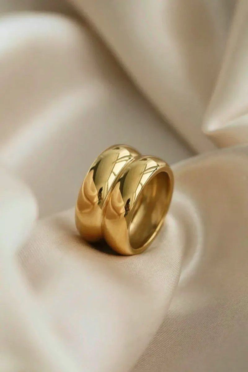 Gold Double Ridge Ring - Titanium Steel Minimalist Statement Band