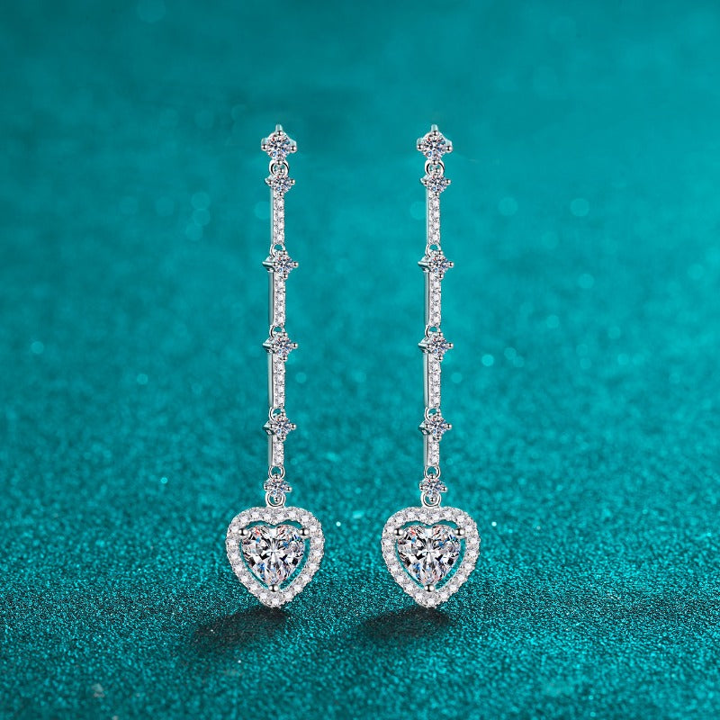 Women's Moissanite and Zircon Silver Heart Drop Earrings