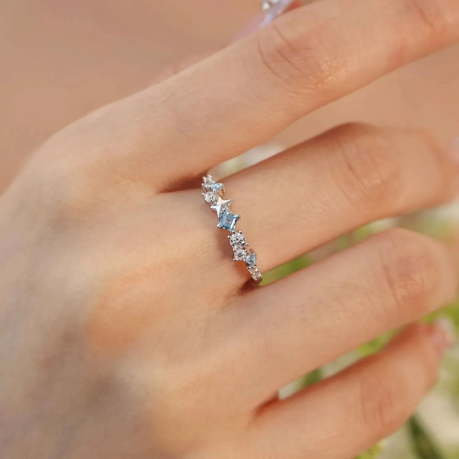 Celestial Star Inlaid Zircon Ring in Sterling Silver
