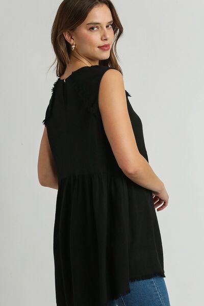 Raw Hem Round Neck Sleeveless Black Top - Effortless Style for Summer 2025 Trendsi