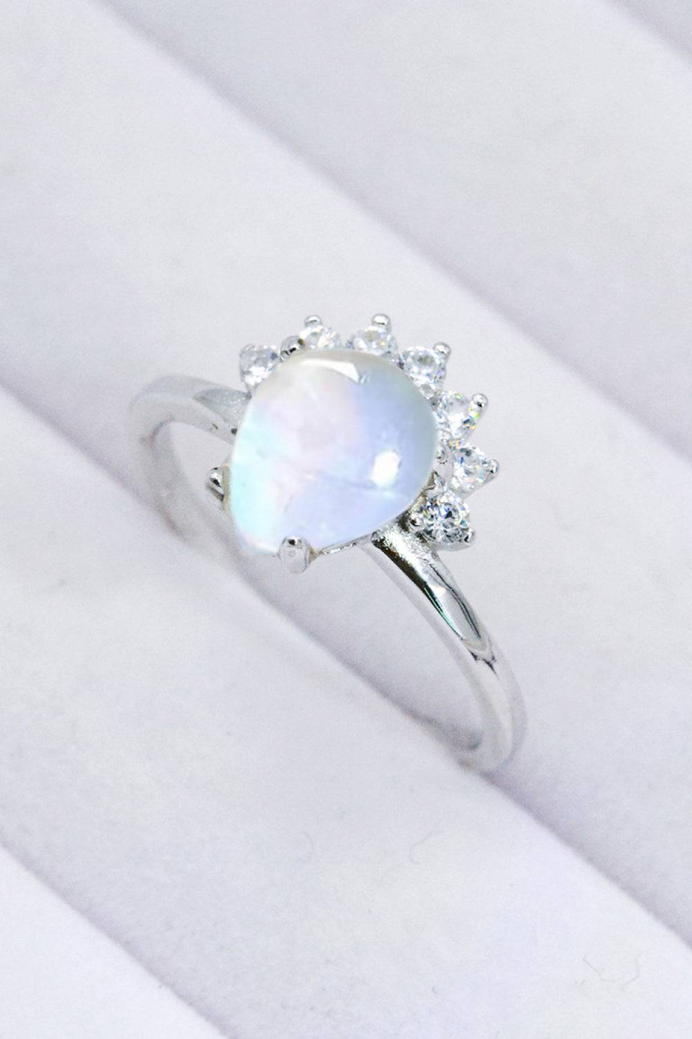 Sterling Silver Natural Moonstone Ring with Zircon Accents – Platinum or Rose Gold Plated Jewelry Bubble