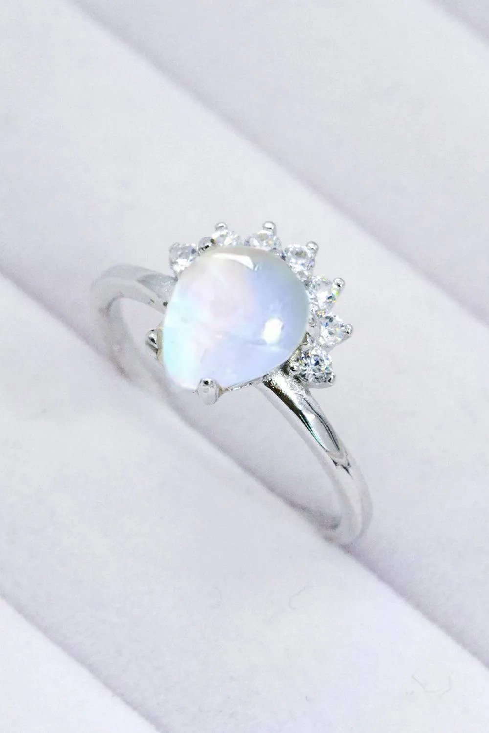 Sterling Silver Natural Moonstone Ring with Zircon Accents – Platinum or Rose Gold Plated