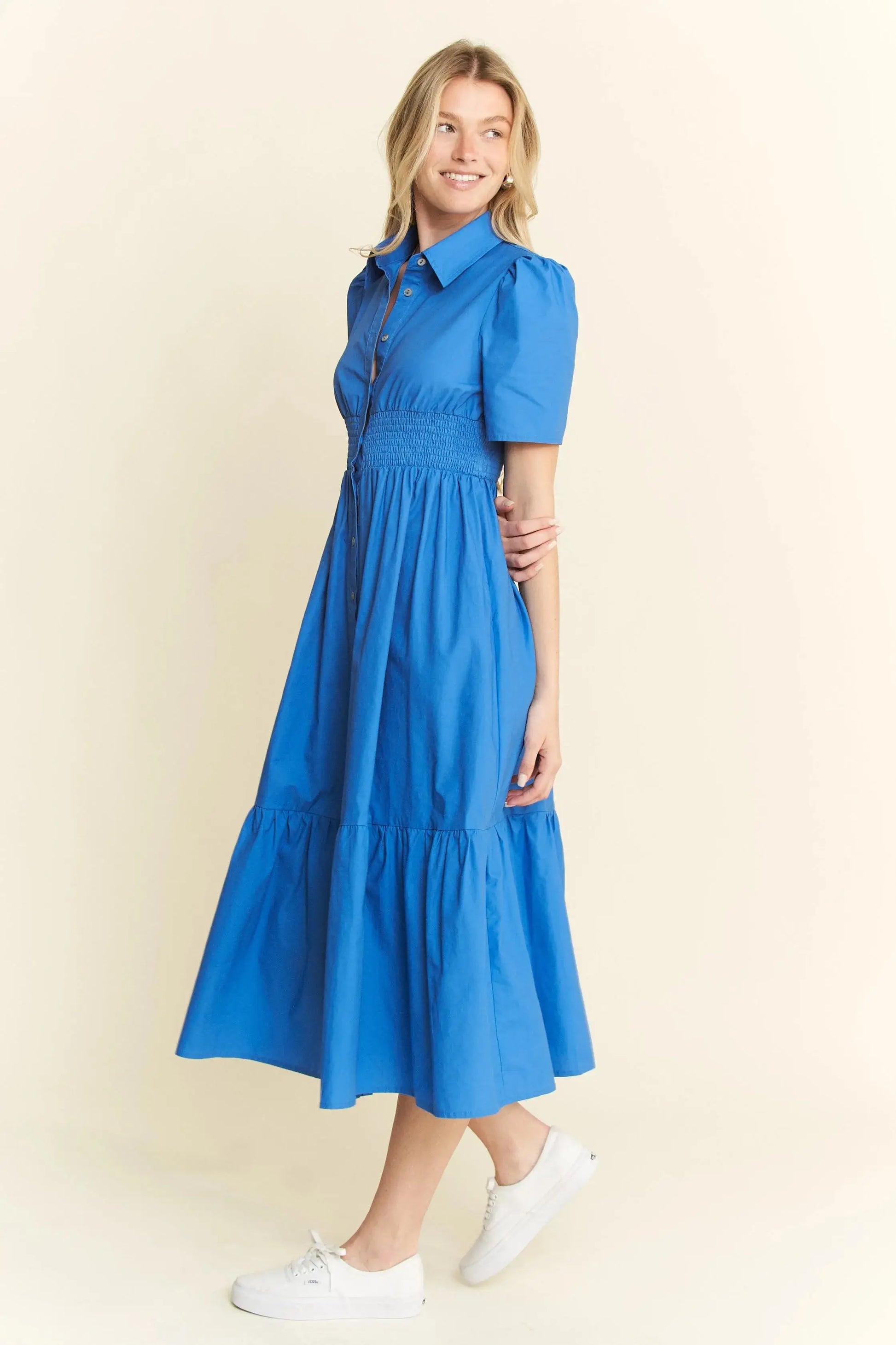 Jade By Jane Short Sleeve Button Down Midi Dress Jewelry Bubble