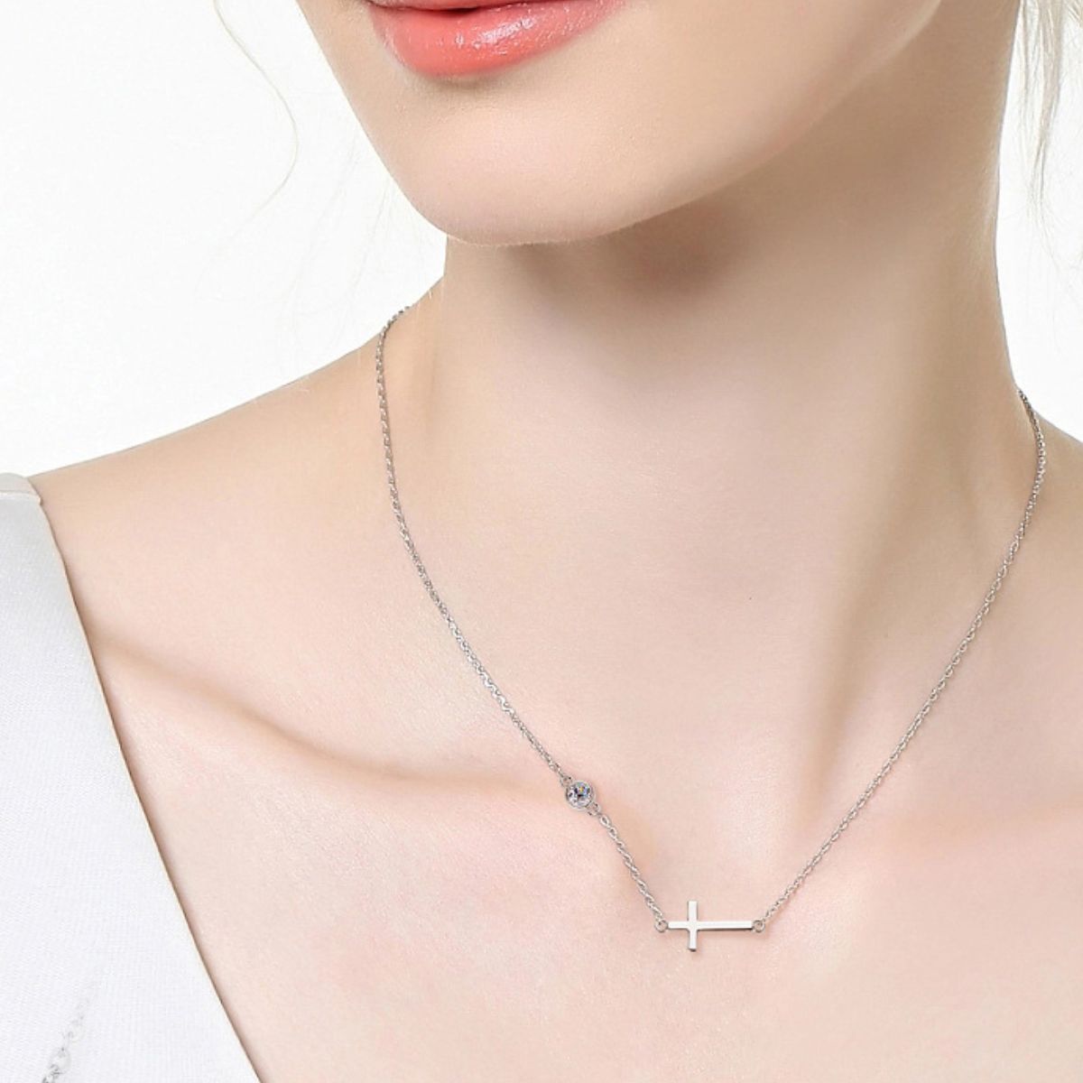 Dainty Moissanite Cross Necklace - 18K Gold-Plated Sterling Silver Jewelry Bubble