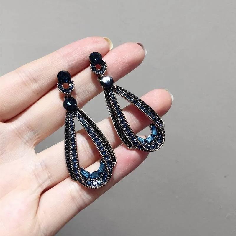 Sapphire Drop Earrings with Gold Accents, Fashion Dangle Jewelry