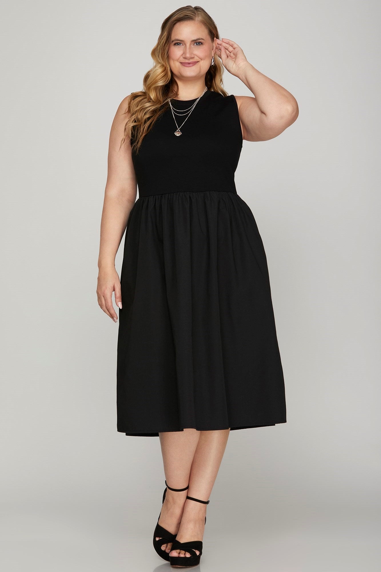 Stylish Sleeveless Black Midi Dress Trendsi