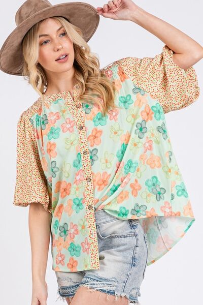 Button Down Bubble Sleeves Light Green Shirt for Women - Shop 2025 Styles Trendsi