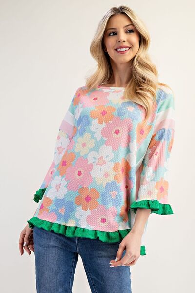 Floral Ruffle Hem Round Neck Blouse – Pretty, Feminine, and Perfect for Any Day Trendsi