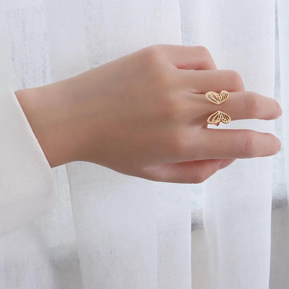 Dainty Adjustable Butterfly Ring – Titanium Steel, Gold or Silver, Whimsical Open Design