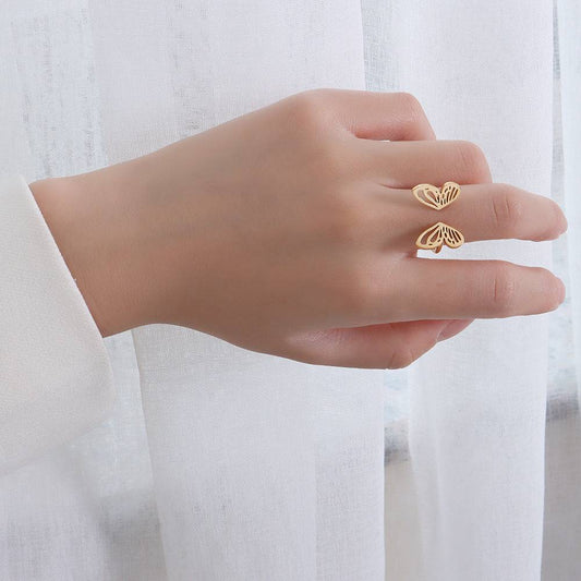 Dainty Adjustable Butterfly Ring – Titanium Steel, Gold or Silver, Whimsical Open Design Jewelry Bubble