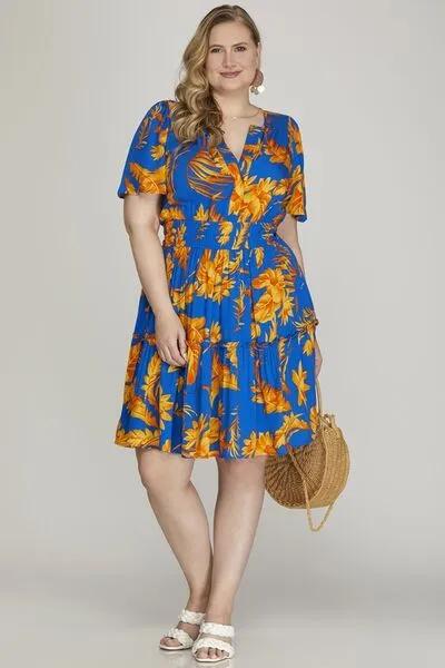 Printed Notched Short Sleeve Frill Tiered Dress in Royal Blue – Your Go-To Summer Look