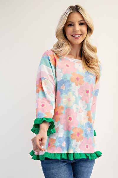 Floral Ruffle Hem Round Neck Blouse – Pretty, Feminine, and Perfect for Any Day Trendsi