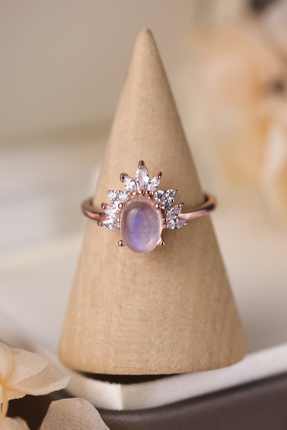 Elegant Moonstone Ring - 18K Rose Gold-Plated