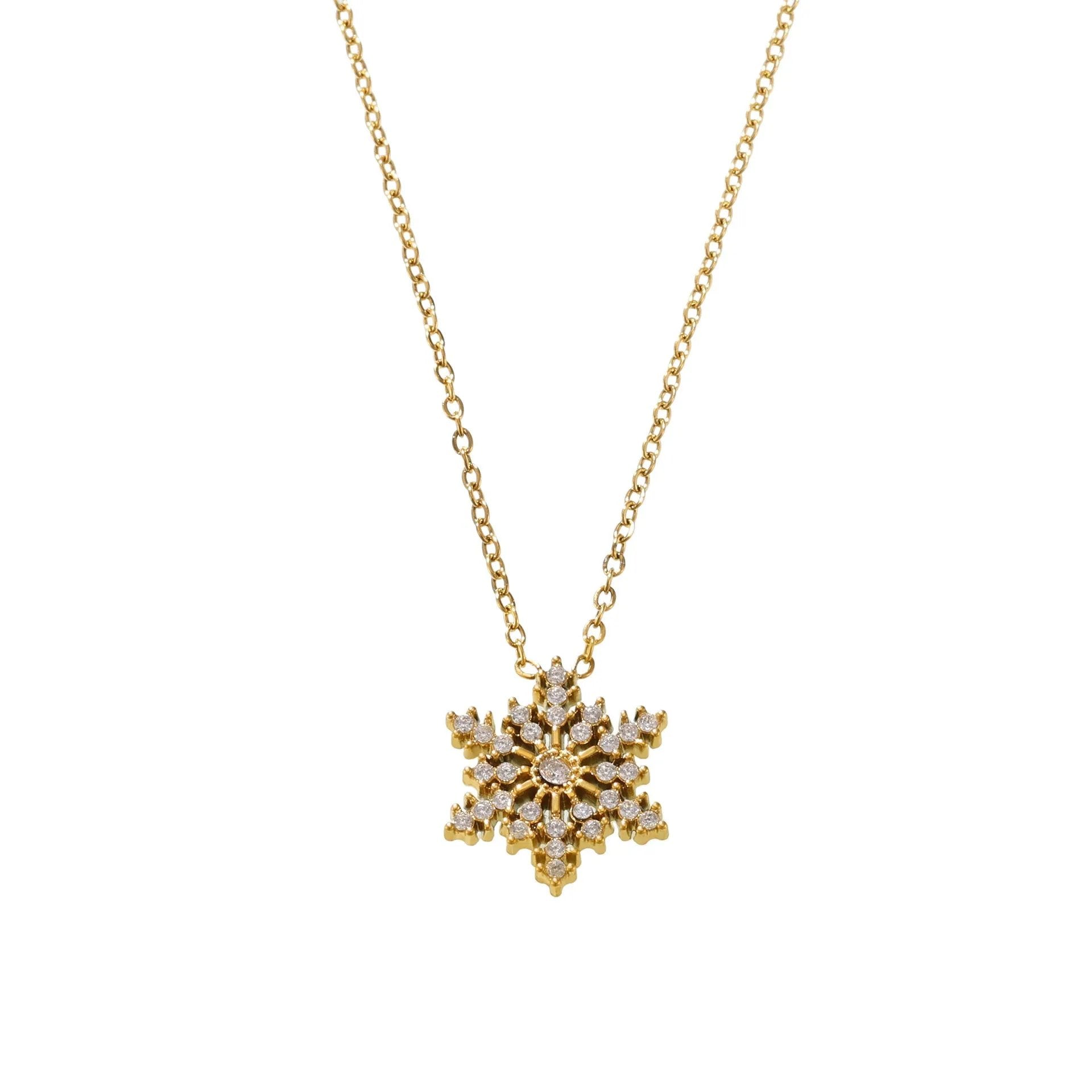 Jewelry Bubble 18K Gold-Plated Snowflake Pendant Necklace with Zircon Crystals - Available in Clear or Multicolor