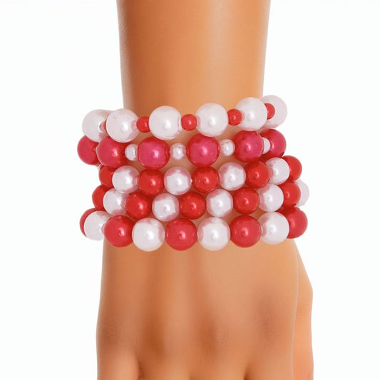 5 Pcs Red and White Pearl Bracelets Jewelry Bubble