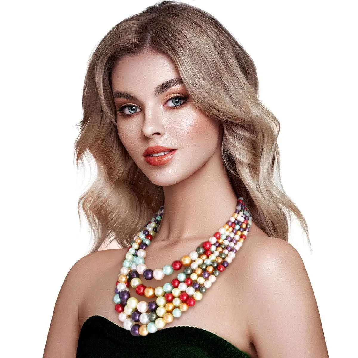 5-Strand Multicolor Pearl Beaded Nested Necklace Set Jewelry Bubble