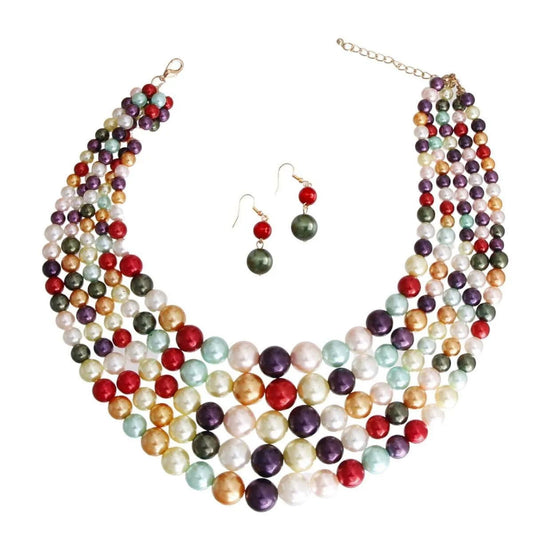 5-Strand Multicolor Pearl Beaded Nested Necklace Set Jewelry Bubble