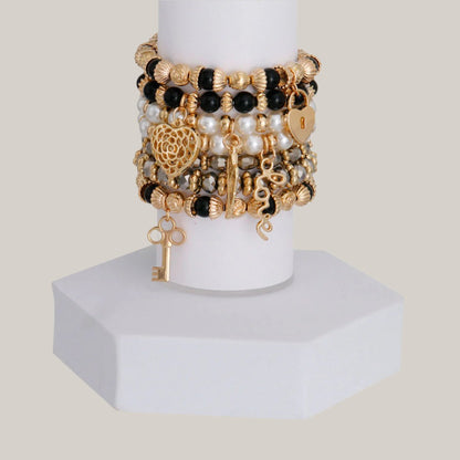 Charmed Life Gold-Tone Bracelet Stack Black Bead and Pearl