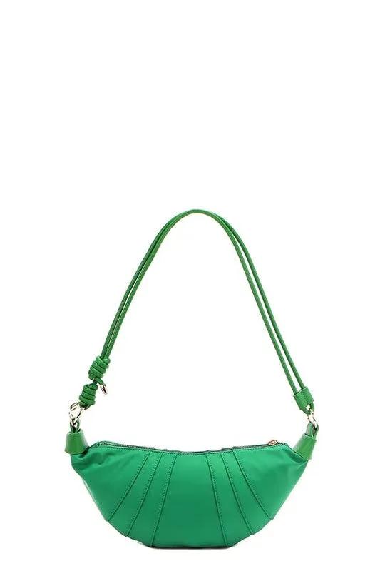 Nicole Lee USA Patch Croissant Bag - Small Vegan Leather Shoulder Bag with Travel-Inspired Embroidered Patches