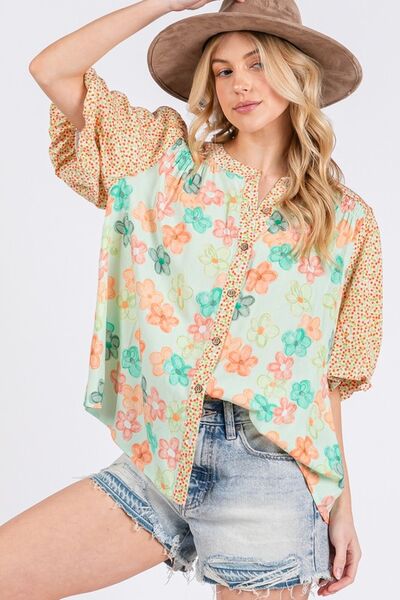 Button Down Bubble Sleeves Light Green Shirt for Women - Shop 2025 Styles Trendsi