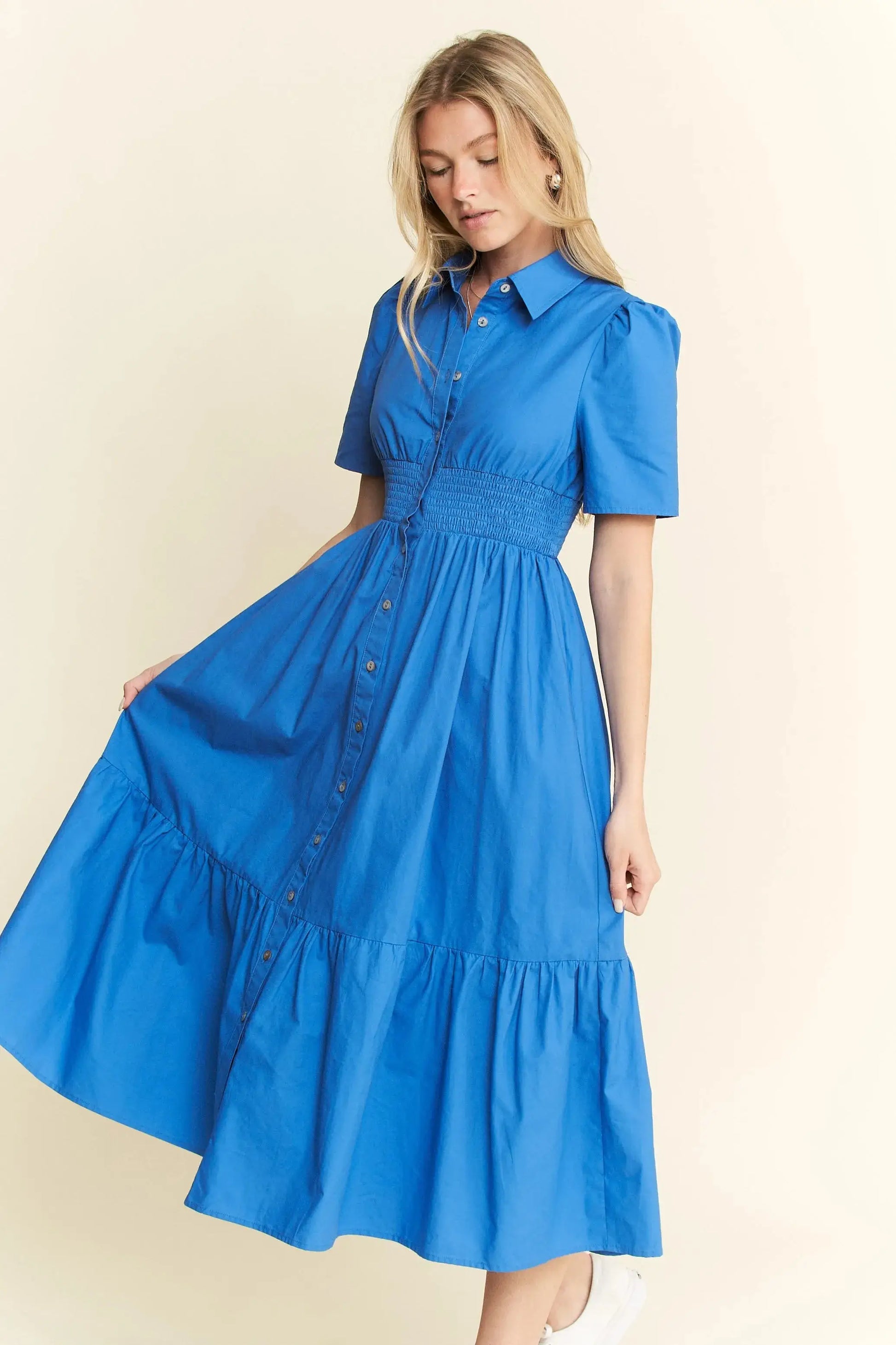 Jade By Jane Short Sleeve Button Down Midi Dress Jewelry Bubble