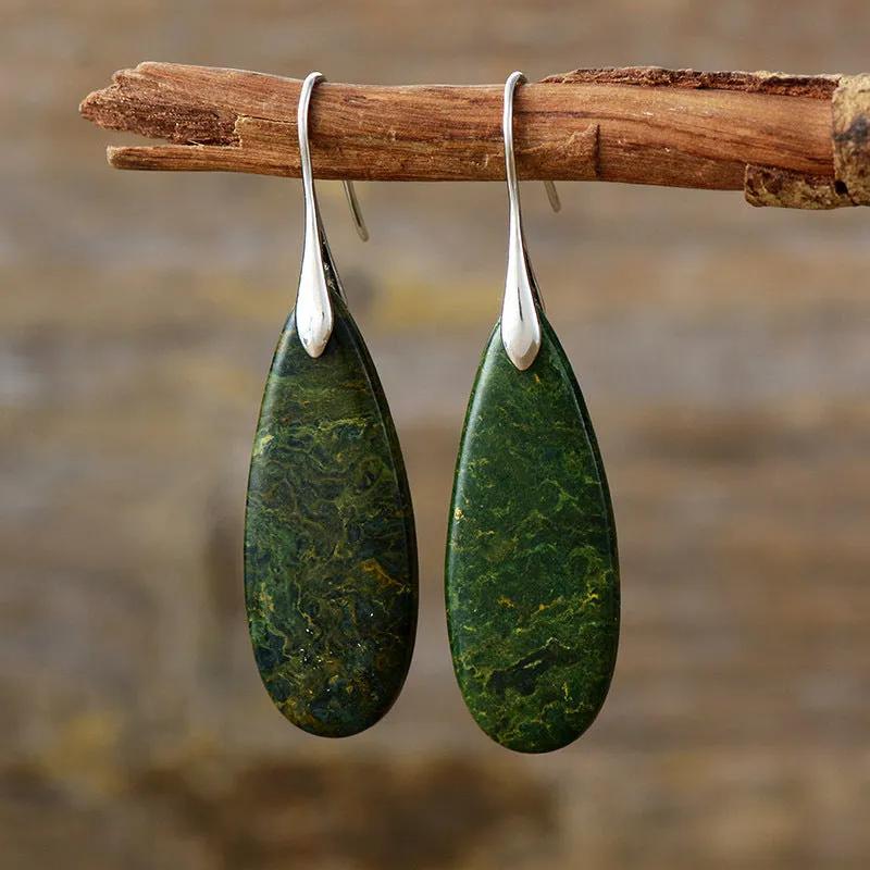 Red or Green Natural Stone Water Drop Earrings - Gold & Silver Finish