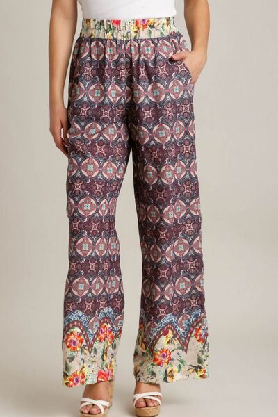 Mixed Print Elastic Waistband Pants Trendsi