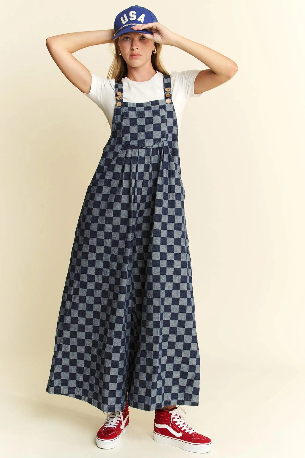 Jade By Jane Denim Checkered Jumpsuit Jewelry Bubble