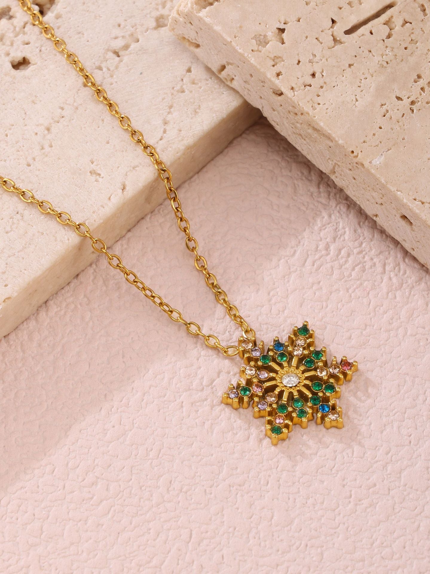 Jewelry Bubble 18K Gold-Plated Snowflake Pendant Necklace with Zircon Crystals - Available in Clear or Multicolor Jewelry Bubble