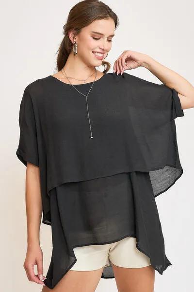 Cuffed Half Sleeve Layered Top