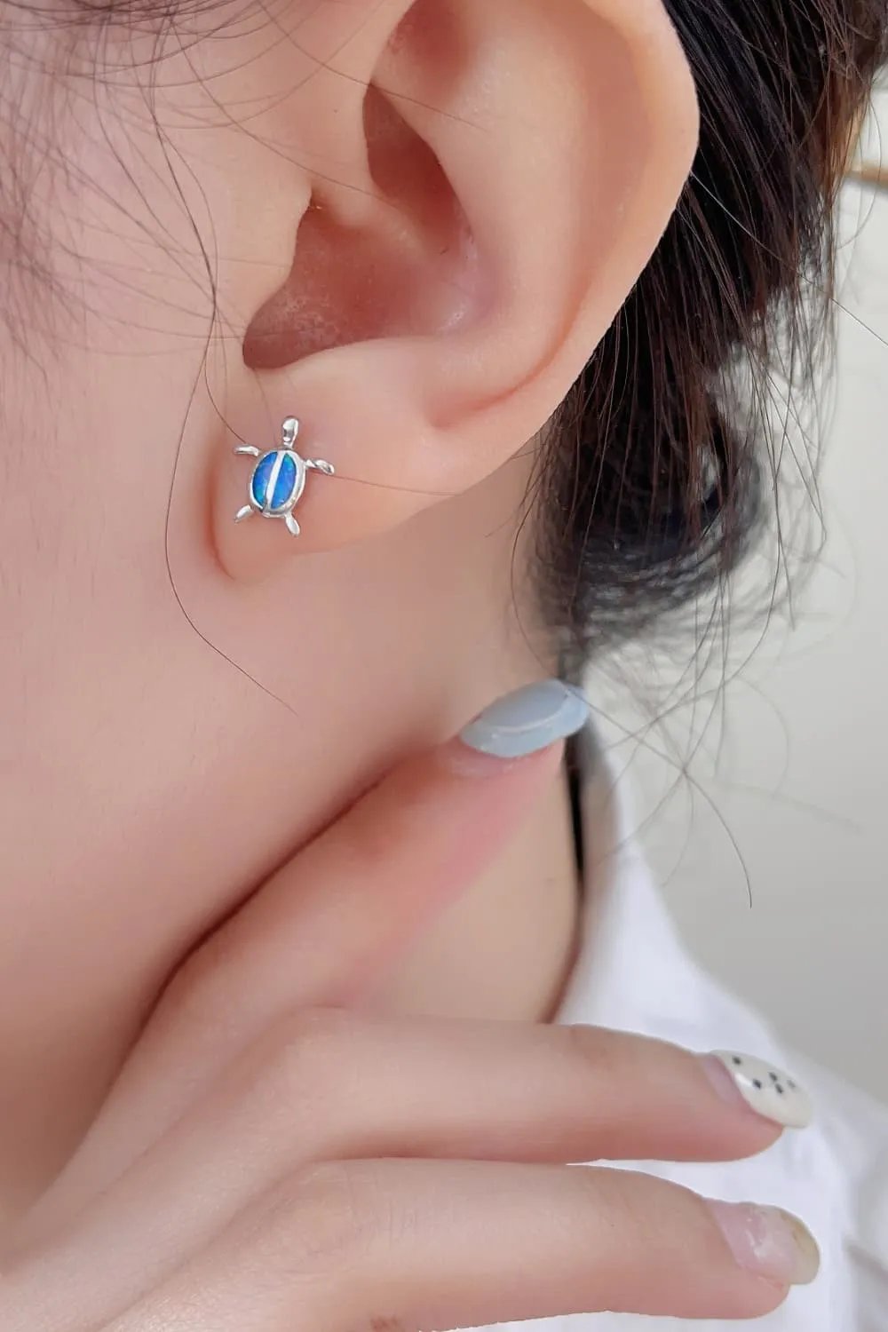 Sterling Silver Opal Turtle Stud Earrings - Whimsical Design