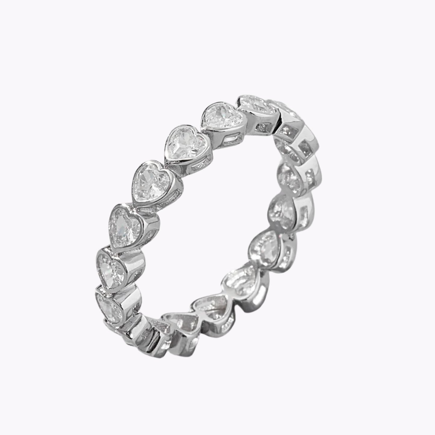 Women's Silver & Zircon Heart Eternity Band