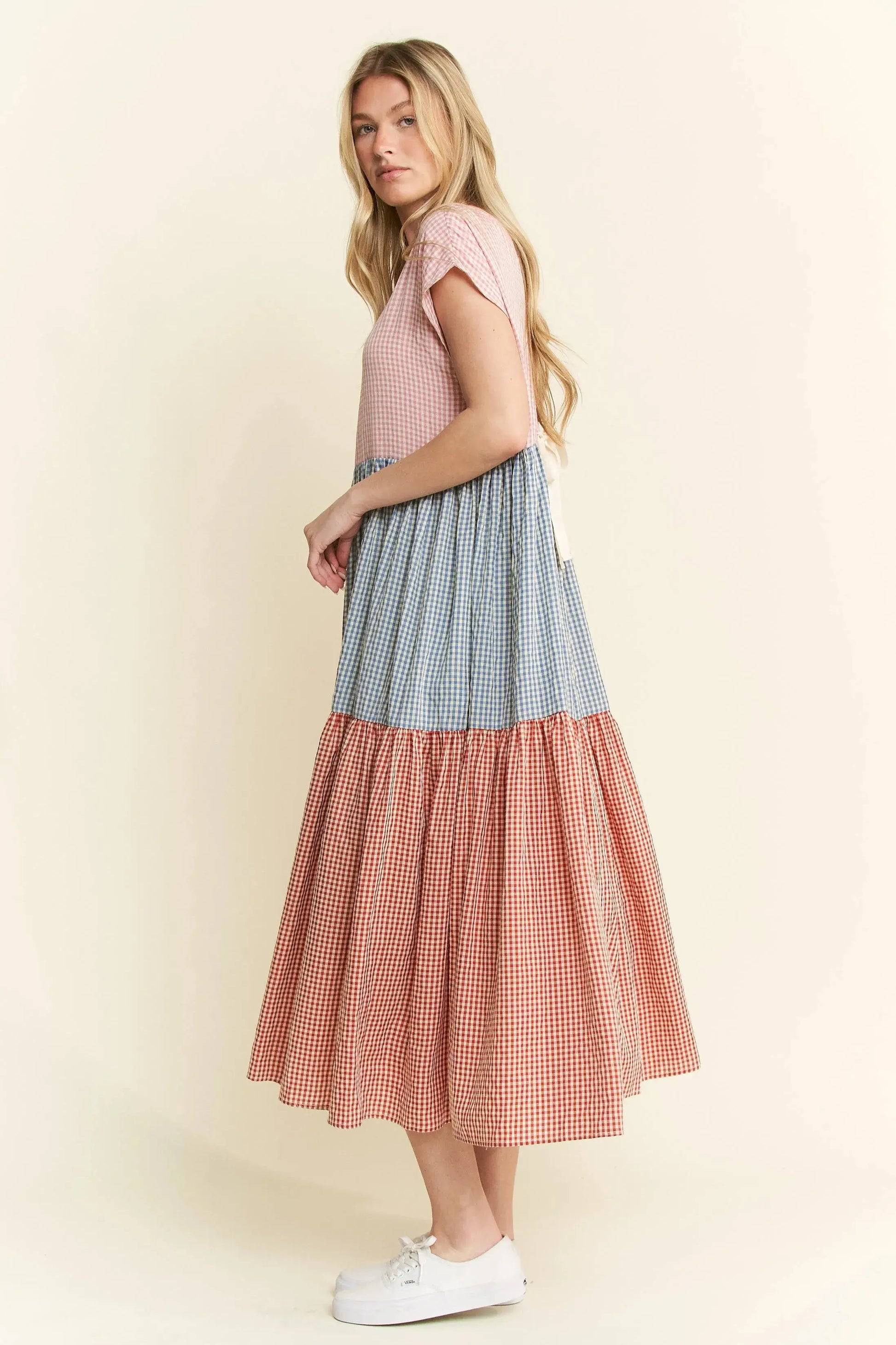 Jade By Jane Full Size Plaid Color Block Midi Dress Plus Size Trendsi