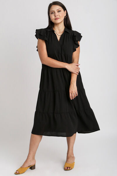 Johnny Collar Ruffle Cap Sleeve Tiered Dress Trendsi