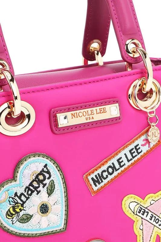 Nicole Lee Structured Mini Handbag with Embroidered Patches