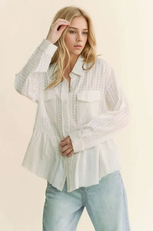Garment Washed Jacquard Button Front Shirt: Timeless Elegance