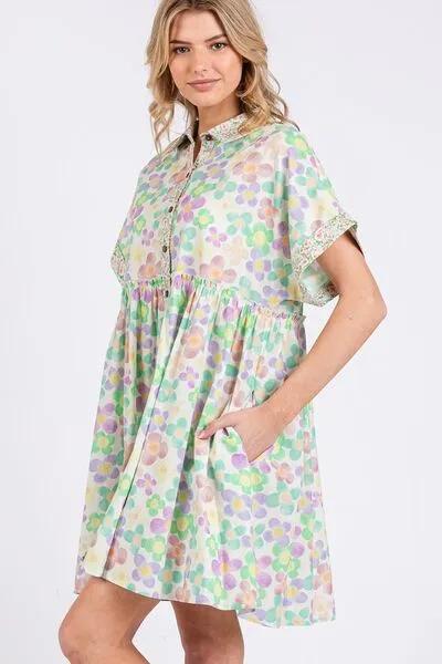 Floral Babydoll Short Sleeves Multicolor Dress – Perfect for Every Occasion