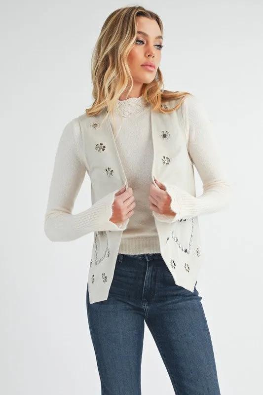 Heart Rivet White Suede Vest for Women