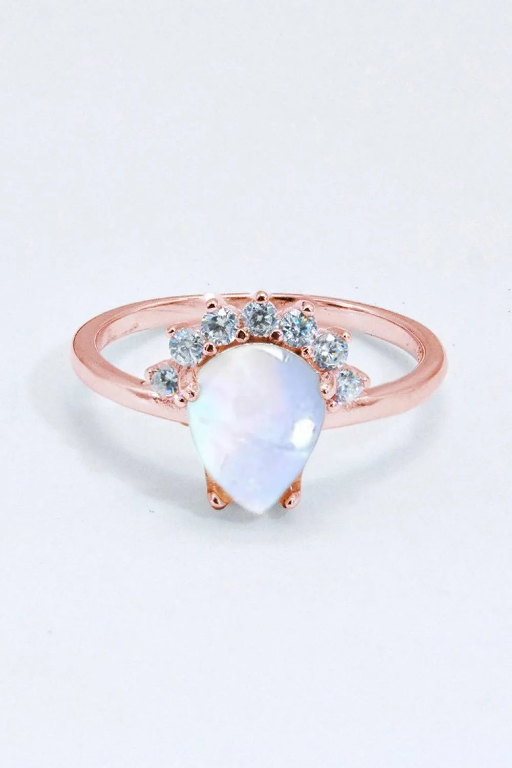Sterling Silver Natural Moonstone Ring with Zircon Accents – Platinum or Rose Gold Plated