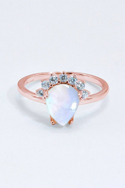 Sterling Silver Natural Moonstone Ring with Zircon Accents – Platinum or Rose Gold Plated Jewelry Bubble