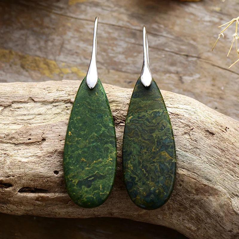 Red or Green Natural Stone Water Drop Earrings - Gold & Silver Finish