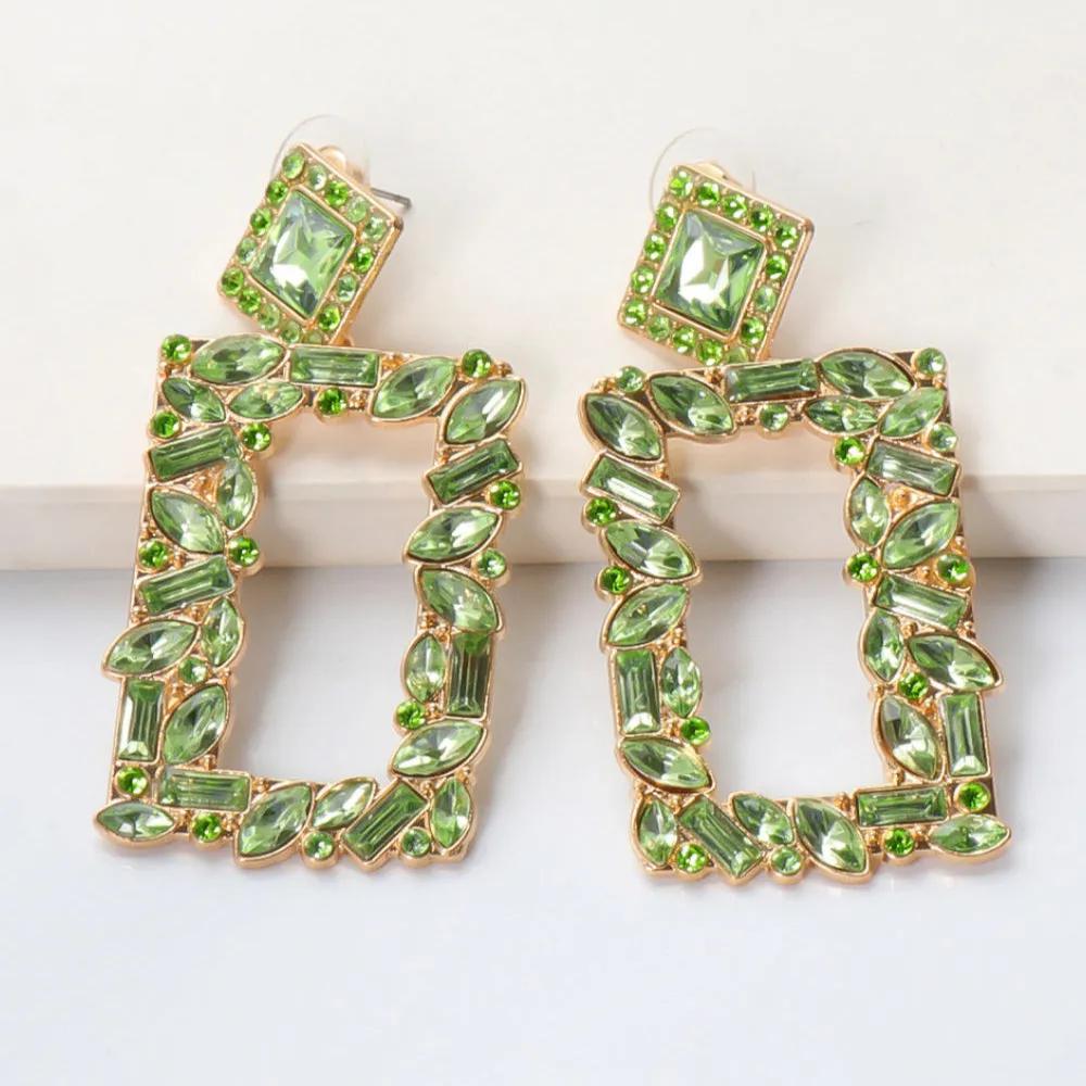 Rectangular Crystal Drop Earrings – Bold and Vibrant Statement Jewelry