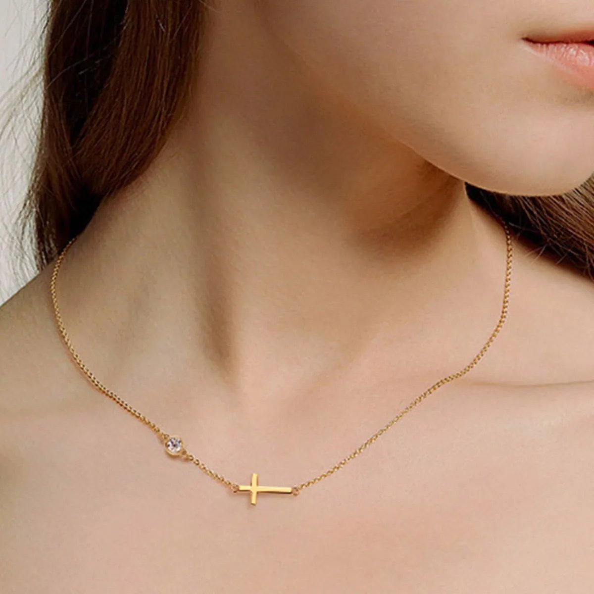 Dainty Moissanite Cross Necklace - 18K Gold-Plated Sterling Silver