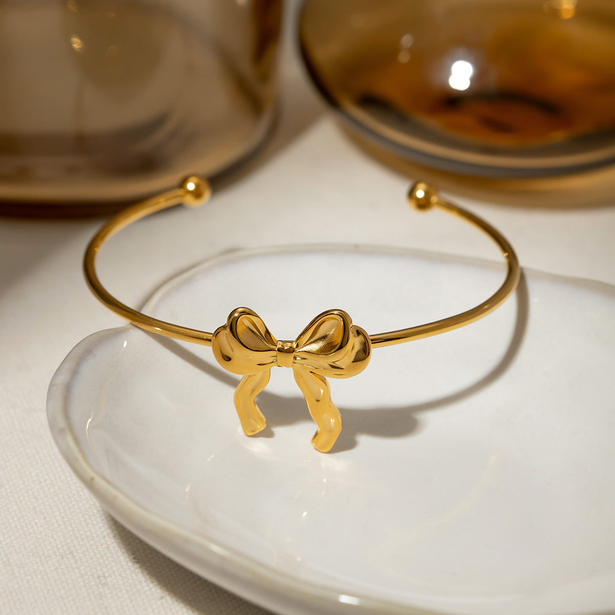 Gold Ribbon Bow Cuff Bangle Bracelet: Elevate Your Style